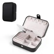 Catzon Small Jewelry Box Necklace Ring Double Layer Storage Bag Travel Organizer with Mirror -Black