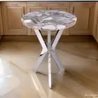 Natural Agate Corner Side Table, Round End Table, Agate Stone Coffee Slab Decor