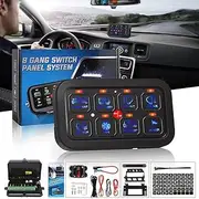 8 Gang Box Switch Panel, Universal LED Car Touch Switch Panel, Circuit Control System, Momentary Strobe Standard Modes, for Truck UTV SUV Pickup Boat