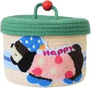Perfk Cotton Rope Storage Basket with Cover Birthday Gift Dog Desktop Basket Handmade Woven Organizer Bin for Desk Office Cookies, Style C