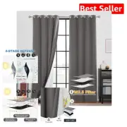 Grey 4-Layer Soundproof Blackout Curtains – PM2.5 & Pollen Filtering 2-Pack