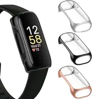 3 Pack TPU Case for Fitbit Inspire 3 Screen Protector, Rugged Bumper Cover Full Around Protective Compatible with Fitbit Inspire 3 Smartwatch (black+silver+Rose gold)