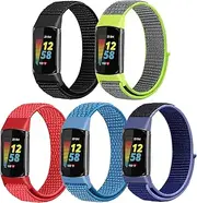 WNIPH Nylon Loop Watch Bands Compatible with Fitbit Charge 5 Bands, 5 Pack Adjustable Soft Breathable Sport Loop Wristband Replacement Straps for Charge 5 Women Men