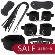 Black Handcuffs Clamps Gag Whip Rope Restraint Suit Couples Pink 8Pcs Kits Set