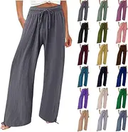 [Miekld] Women's Pants Womens Cotton Casual Loose Comfy Work with Elastic High Waist Paper Bag Drawstring Pant Dress