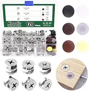 Keadic 120Pcs Furniture Connecting Cam Lock Fittings Assortment Kit with Plastic Screw Cover Caps, Joint Connector Nut Cabinet Connectors Hardware Bolts for Wardrobe Drawer Closets Bed