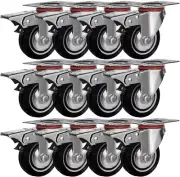 12 Pc 3" Caster Wheel with Swivel Base and Wheel w/ Brakes and Bearings Rubber