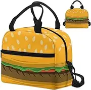 Hamburger Lunch Bag, Insulated Lunch Bag | Unique Reusable Lunch Box | Reusable Hamburger Printed Lunch Box, Large Capacity Lunch Tote Bag with Removable Shoulder Strap for School