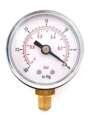 Vacuum Gauge for Air Fuel Oil or Water 40mm 0/-30"Hg & 0/-1 Bar 1/8" BSPT Bottom