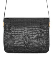 Saint Laurent Le 61 Medium Saddle Bag in Crocodile-Embossed Shiny Leather