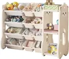 Kids Toy Organizer with Shelf, Childrens Room Shelf with 4 Large&8 Small Storage