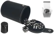 (6) Black Transparent Glitter Dice + PU Leather Black Felt Lined Cup Compartment