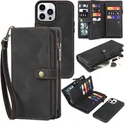 TwoHead Wallet Case Compatible with iPhone 15 Pro Max,Detachable Magnetic Phone Case,All-Round Shockproof Protective Leather Phone Case with Card Holder,6.7 in,Black