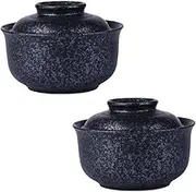 Soup Bowls, Ceramic Soup Bowls with Lid Set of 2, Rice Bowls Set of 2, Small Ramen Bowls Microwave Safe-bird-750ml (Color : Black, Size : 750ml)