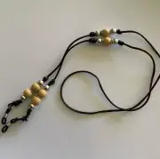 Knotted Silk Cord in Brown Wooden Tan Bead Eyeglass, Spectacle Holder Chain