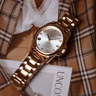 COACH | Delancey系列 玫瑰金框 銀面 不鏽鋼錶帶 山茶花 立體時標 女錶 手錶(14504023)