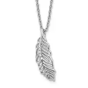 Sterling Silver White Ice Rhodium-Plated 18 Inch Diamond Feather Necklace With 2 Extender
