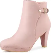 [Allegra K] Women's Platform Side Zipper Chunky Heel Ankle Boots