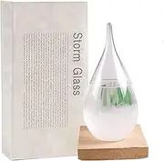 Enkrio Storm Glass Weather Predictor, Barometer Bottle with Wood Base for Home & Office Decoration - Weather Station (Medium)