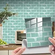 Tiles Wall Stickers Tile Stickers Simple Cyan Stick on Tiles PVC Tile Stickers for Kitchen Heat Resistant Waterproof Self Adhesive Wall Tiles Peel and Stick Wallpaper Stair Stickers Self-Adh