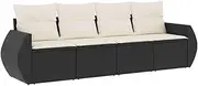 vidaxl Garden Sofa Set - Black Poly Rattan Outdoor Furniture Modular 4-Piece Cushioned Lounge Set for Patio/Terrace
