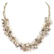 Handmade Mixed Khaki Beige Seed Beads Mineral Chips Necklace, 20"