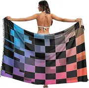 [RPLIFE] Checkerboard Black Squares Bathing Suit Sarong Cover Up, Summer Beautiful Swimsuit Wrap Sarong, Large, Checkerboard Black Squares, Medium