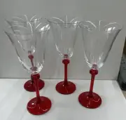 GALWAY set of 4, 9 Inch Ruby Red Stems Wine Water Goblet Stemware Glass New