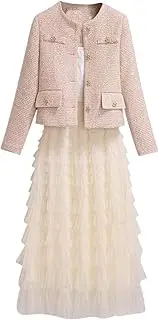 [UKTZFBCTW] Small Fragrant Style Dress for Women Spring Skirt Two-Piece Set Coat and Skirt
