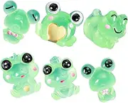 HONMEET 6pcs Luminous Resin Frog Figurines Glow Dark Miniature Frog Decorations for Home Office Garden Decor Adorable Cartoon Charms for Creative Crafting and Unique