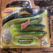 BERKLEY POWERBAIT Hollow Belly Swimbait Kit Rig Soft Paddle Tail 4" 3ct Firetige