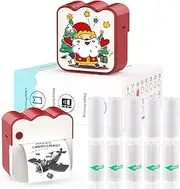 Pocket Printer for iPhone/Android, Christmas-Themed Mini Sticker Printer with 10 Rolls Thermal Paper, Blue-Tooth Thermal Mini Printer Portable for Notes Journal Memo Photo Study, Red