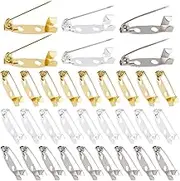 SOFPLATE 1 Box 120Pcs Flat Pin Backs Locking Pins Backs Safety Clasp Brooch 20mm Gold Silver Platinum Metal Iron Locking Bar Pins with Holes for Name Tags Badges Corsage Jewellery Making DIY Crafts