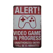 2xtin Sign Alert! Video Game In Progress Decor Bar Pub Home Vintage Retro
