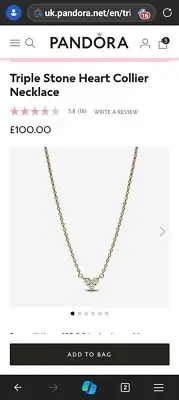 Genuine Pandora Triple Stone Heart Collier Necklace