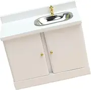 Miniature Bathroom Furniture Set Wooden Washing Sink Cabinet Decorative Prop for Dollhouse Home Kitchen