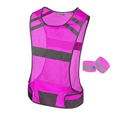 Reflective Running Vest Safety Gear - High Visibility Vest for Medium Pink