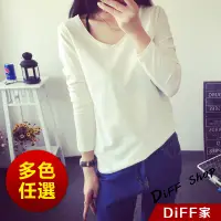 在飛比找蝦皮商城優惠-【DIFF】韓版秋裝V領修身 長袖T恤 女裝 學生 素T 上