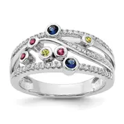 14k White Gold Polished Multi-Gemstone u0026 Real Diamond Orbit Ring