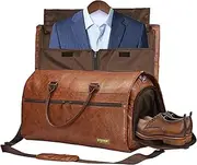 [STOVER] Garment Travel Duffle Bag, Large 2-in-1 Convertible Carry-on Luggage for Men & Women- Hanging Suits, Dresses & Clothes + Shoe Compartment- Weekender Tote Combo Duffel, Leather Brown, Garment