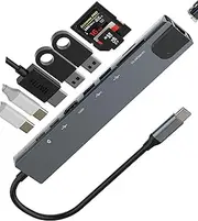 USB C Hub (8in1) HDMI Adapter SD Micro SD Card Dual Slot USB 3.0 Port LAN Adaptor Type C Charger MacBook Laptop for iPhone 16 15 pro 4K TV Display Multiport Docking Dock Station Thunderbolt Extender