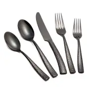 Silverware Set Black Flatware Set Hammered Stainless Steel Cutlery Set Mirror...