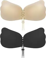 [umooie] Strapless Bra Sticky Bra 2 Pairs Backless, Adhesive, Invisible, Push up bra for women Stick on Bra