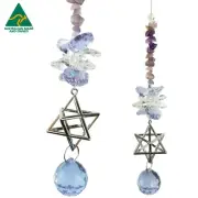 Crystal Suncatcher Merkaba sacred geometry suncatchers, amethyst quartz gemstone