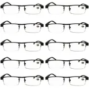 10 Pairs Mens Rectangular Metal Half Frame Reading Glasses Spring Hinge Readers