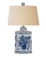 Blue and White Porcelain Canton Hexagonal Jar Lamp