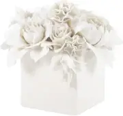 Sculpture BUNGALOW 5 Peony Bouquet Box Vase Matte Leaves White Glossy Base