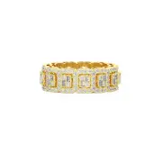 Asscher Cut Ring Men 3.07ct Round & Baguette Moissanite 14k Gold Plated Silver
