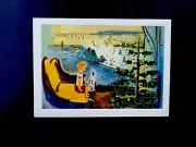 VTG Unused Xmas Greeting Card Phil Dike Boy & Dog By Window Overlooking The Sea