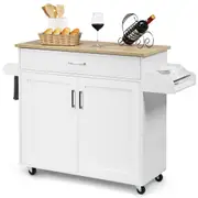 Giantex Wooden Rolling Kitchen Island Storage Cart Trolley w/ Adjustable Shelf Utility Buffet Cabinet White